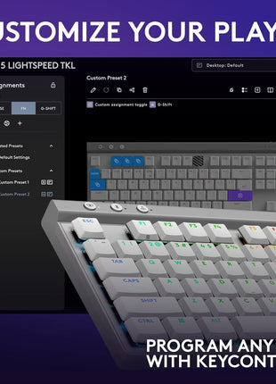 Logitech G515 Lightspeed TKL Low Profile Wireless Gaming Keyboard, LIGHTSYNC RGB, Thin Tenkeyless Design, Double-Shot PBT Keycaps, Linear (Red) Mechanical Switches - White