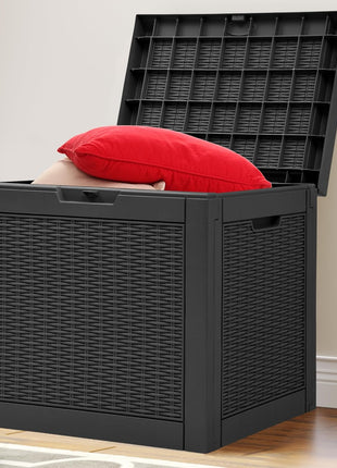 YITAHOME 32 Gallon Rattan Deck Box, Indoor Outdoor Storage Box for Patio Furniture, Pool Accessories, Cushions, Garden Tools, Sports Equipment, Waterproof Resin with Lockable Lid & Side Handles, Black