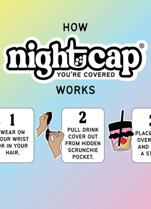 Nightcap The Original Drink Cover Scrunchie ? As Seen On Shark Tank And TikTok   Reusable   Wear On Wrist Or In Hair, Prevent Drink Spiking   Sanitary Pocket Keeps Cover Clean ? Black