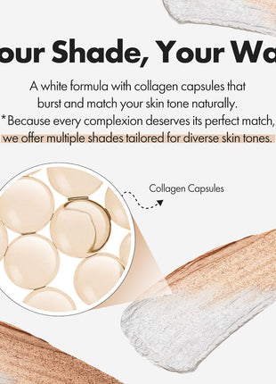 ELROEL Blanc Cover Cream Stick V White - Korean Color-Changing Foundation Stick with Volufiline - Medium to Full Coverage Dewy Finish Base Makeup - Dual-Ended with Detachable Brush (203 Medium)
