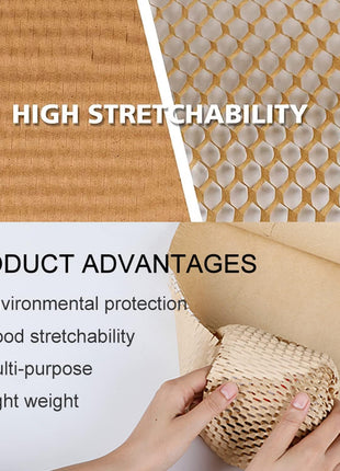 Honeycomb Packing Paper,12 inch W x 200' L Bubble Cushioning Wrap for Moving,Products & Gifts Wrapping Paper,Recyclable and Biodegradable Cushioning Packing Material with 20 Fragile Sticker Labels