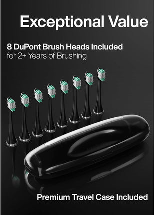 Aquasonic Black Series Ultra Whitening Toothbrush – ADA Accepted Electric Toothbrush- 8 Brush Heads & Travel Case – 40,000 VPM Electric Motor & Wireless Charging - 4 Modes w Smart Timer