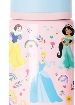 Simple Modern Kids Summit Water Bottle with Straw Lid | Disney Princess 14oz Stainless Steel Cup Insulated Tumbler for Girls, School | Princess Rainbows