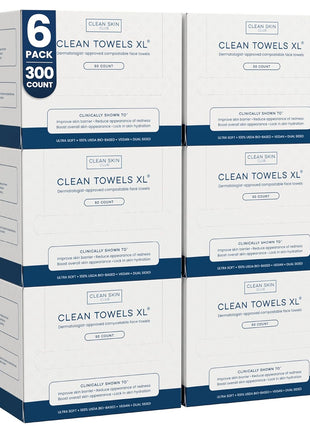 Clean Skin Club Clean Towels XLｮ, 100% USDA Biobased Face Towel, Disposable Face Towelette, Eczema Association Accepted, Makeup Remover Dry Wipes, Ultra Soft, 1 Pack, 50 Ct