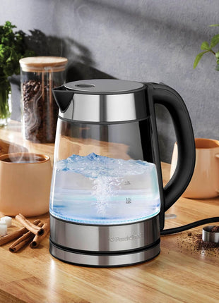 Speed-Boil Electric Kettle For Coffee & Tea - 1.7L Water Boiler 1500W, Borosilicate Glass, Easy Clean Wide Opening, Auto Shut-Off, Cool Touch Handle, LED Light. 360° Rotation, Boil Dry Protection