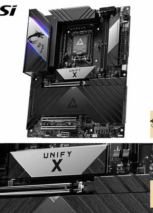 MSI MEG Z890 Unify-X Motherboard, ATX - Supports Intel Core Ultra Processors (Series 2), LGA 1851-110A SPS, DDR5 Memory (9600+ MT/s OC), PCIe 5.0 & 4.0 x16, M.2 Gen5, Thunderbolt 4, Wi-Fi 7, 5G LAN