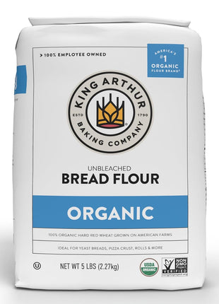 King Arthur 100% Organic Bread Flour, Unbleached, 5 lb (Pack of 1) - Non-GMO Project Verified, No Preservatives