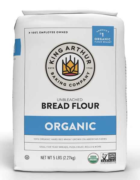 King Arthur Unbleached Organic Bread Flour   High Protein 12.7% for Lofty Yeasted Breads, Non GMO, Kosher Certified   Premium Baking Flour for Artisan Loaves, Pizza Dough, and Sourdough (5 lbs)