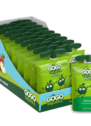 GoGo squeeZ Applesauce and Fruit Puree, Apple Apple, 3.2 oz (Pack of 18), Unsweetened Fruit Snacks for Kids, Gluten Free, Nut Free and Dairy Free, Recloseable Cap, BPA Free Pouches