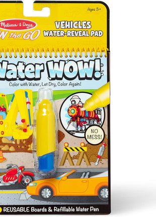Melissa & Doug On The Go Water Wow! Mess Free Coloring Book, Reusable Water-Reveal Activity Pad, Vehicles, Travel Toys, Party Favors, for Toddlers & Kids Ages 3+ - FSC Certified