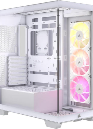 CORSAIR 3500X ARGB Mid-Tower ATX PC Case – Panoramic Tempered Glass – Reverse Connection Motherboard Compatible – 3X CORSAIR RS120 ARGB Fans Included – White