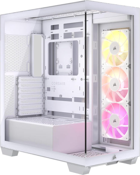 CORSAIR 3500X ARGB Mid-Tower ATX PC Case – Panoramic Tempered Glass – Reverse Connection Motherboard Compatible – 3X CORSAIR RS120 ARGB Fans Included – White