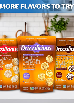 Drizzilicious Mini Flavored Rice Cakes Birthday Cake - Rice Crisps, Healthy Snack for Adults and Kids, Vegan, Gluten Free Snack, Allergen Free, Only 90 Calories Per 21 Pieces - 4 oz (Pack of 2)