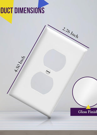 ENERLITES 10 Pack Outlet Covers Wall Plate for Duplex Receptacle, White | Unbreakable polycarbonate, standard size 4.50" x 2.76", 1-gang, UL Listed, glossy finish, easy to install, wide compatibility