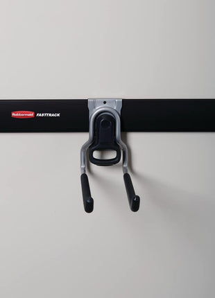 Rubbermaid FastTrack Rail Garage Organization Multi-Purpose Hook 50 lbs Capacity Satin Nickel Wall Mounted Storage System Direct Mount into FastTrack Garage Rail for Home/Garage Organization