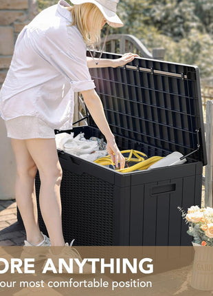 Devoko 100 Gallon Waterproof Large Resin Deck Box Indoor Outdoor Lockable Storage Container for Patio Furniture Cushions Garden Tools (100 Gallon, Black)