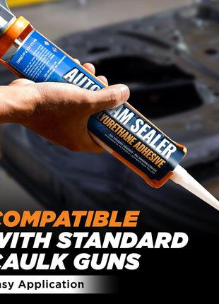 [Black] Professional Automotive Seam Sealer, Paintable Quick-Set Polyurethane Auto Body Seam Sealer for Metal Surfaces of Cars, Trucks, Etc, Includes Gloves & Tip - Black RV Roof Sealant