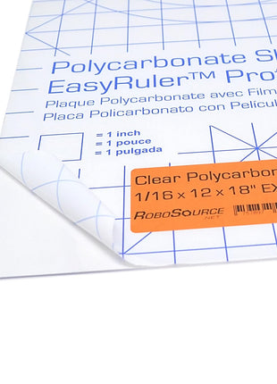 Polycarbonate Clear Plastic Sheet 12 inch X 18 inch X 0.0625 inch (1/16 inch) Exact, EasyRuler Film, Shatter Resistant, Easier to Cut, Bend, Mold than Plexiglass. VEX Robot, Hobby, DIY, Industrial. Glass Replacement