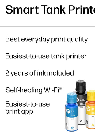 HP Smart Tank 6001 Wireless All-in-One Ink Tank Printer, Scanner, Copier with 2 Years of Ink Included, Best-for-Home, Cartridge-Free Refillable, AI-Enabled (2H0B9A)