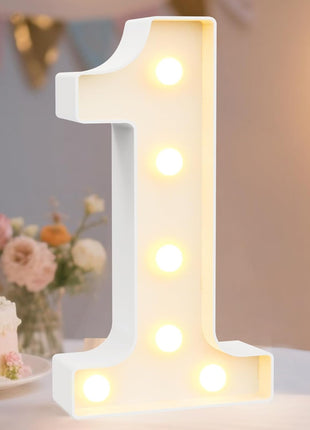Decorative Led Light Up Number Letters, White Plastic Marquee Number Lights Sign Party Wedding Decor Battery Operated Number (1)