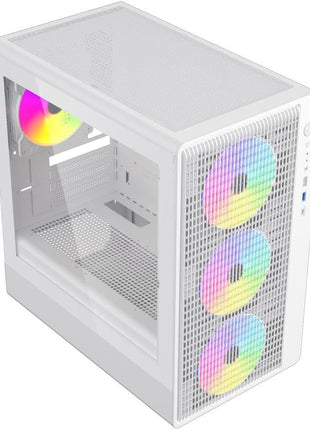 DIYPC ARGB-R1-W White USB3.0 /Type C Micro ATX Gaming Computer Case w/Tempered Glass Panel and 4 x ARGB 120mm Fans (Pre-Installed)