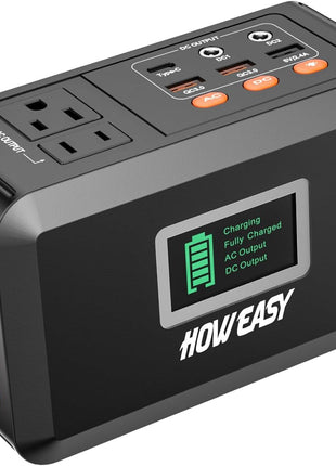 HOWEASY Portable Power Station,120W(240W Peak) Solar Generator,88Wh Lithium Battery Power with 110V AC Outlet/DC/USB/LED Light for Outdoor Camping Trip Hunting Emergency(Solar Panel Optional)