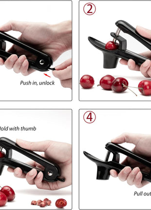 Cherry Pitter   Ordekcity Stainless Steel Cherries Corer Pitter Tool with Hand held Push Design, Save Time & Space for Making Cherry Jam with Lock Design(Black)