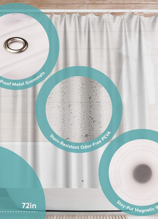 BigFoot Clear Shower Curtain - 72x72 Odorless Plastic with Magnets, Washable Long Bathroom Curtain - Premium PEVA Waterproof Bath Curtain, Rust-Proof Bathroom Essentials