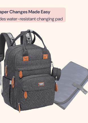 BabbleRoo Diaper Bag Backpack - Baby Essentials Travel Tote - Multi Function Water Resistant Diaper Bag, Travel Essentials Baby Bag with Changing Pad, Stroller Straps & Pacifier Case - Dark Gray