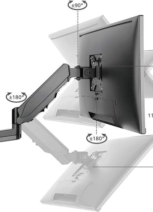 SIIG Aluminum Single Arm Gas Spring Monitor Wall Mount - Heavy Duty Hold 17 inch to 32 inch Screens, Up to 19.8 lbs, VESA 75x75 or 100x100 (CE-MT2L12-S1)