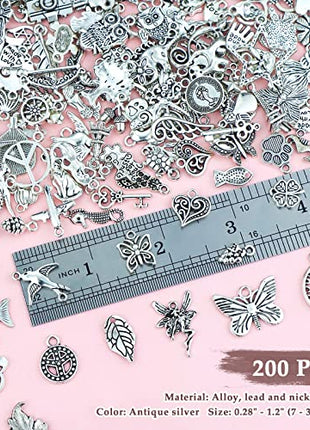 JIALEEY 200 PCS Wholesale Bulk Lots Jewelry Making Charms Mixed Smooth Tibetan Silver Metal Charms Pendants DIY for Necklace Bracelet Jewelry Making and Crafting