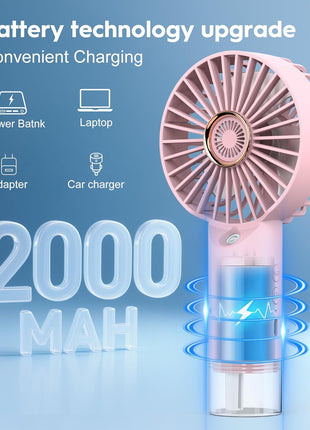 Portable Personal Misting Fan, Handheld Rechargeable Cooling Fan, 3-Speed, Suitable for Travel, Beach and Office Use Pink