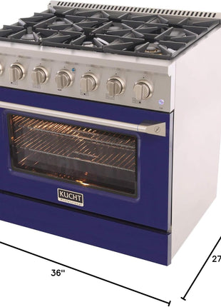 36 in. 5.2 cu. ft. Natural Gas Range with Sealed Burners and Convection Oven in Stainless Steel with Blue Oven Door