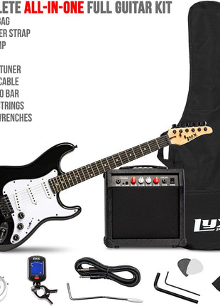 LyxPro Electric Guitar 39 inch inch Complete Beginner Starter kit Full Size with 20w Amp, Package Includes All Accessories, Digital Tuner, Strings, Picks, Tremolo Bar, Shoulder Strap, and Case Bag   Black