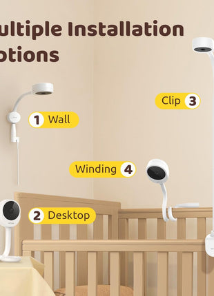 NETVUE Peekababy Baby Camera with Wireless Audio, Adjustable Crib Mount Monitor, Works via 2.4GHz Wi-Fi for Wide Coverage & Stable Connection, Smart App, Two-Way Talk, No Screen (White)
