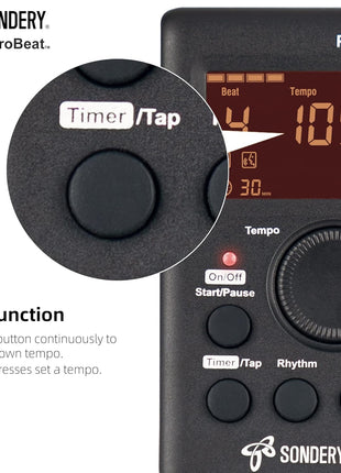 Sondery Digital Metronome Rechargeable English Vocal Counting with Timer Function for Piano Guitar Drum and All Instruments