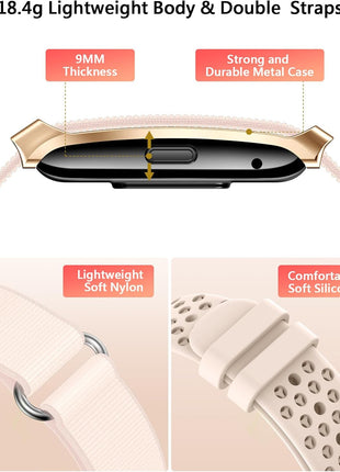Smart Bracelet for Women, Wearable Health Activity Fitness Trackers, 24H Sleep Tracker, 24/7 Continuous Heart Rate/Blood Pressure/HRV/Stress Monitor, 170+ Sports Modes Smart Band with Free APP 2 Bands