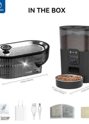 PAPIFEED Automatic Cat Feeder and Water Fountain Stainless Steel, WiFi Timed Auto Cat Feeder with Camera & App, Cat Food & Water Dispenser, Quiet Pet Drinking Fountain with LED, Smart Dog Feeder Set