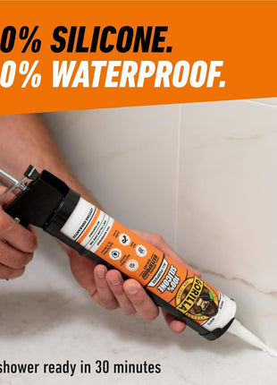 Gorilla Waterproof Caulk & Seal Silicone Sealant, 10oz Cartridge (Pack of 1) - White Caulking Sealant for Kitchen, Window, Bath, Marine, Door and More
