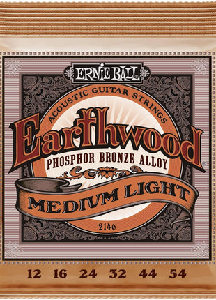 Ernie Ball Earthwood Medium Light Phosphor Bronze Acoustic Guitar Strings, 12-54 Gauge (P02146)