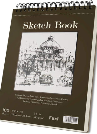 Fuxi 9" x 12" Sketch Book_Top Spiral Bound Sketchbook_100Sheets 68lb/100gsm | Art Sketch Pads for Drawing, Acid-Free Drawing Paper Pad for Kids, Students, Artists & Beginners, Art Supplies for Adults