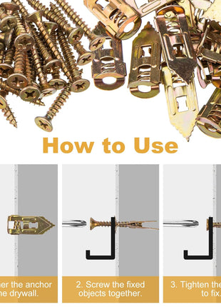 PAGOW 60 Pcs Self-Drilling Anchors, Ancors and Screws for Heavy Duty, Metal Screw Anchors Kit, No Drill and Holes in Wall (3 Sizes)