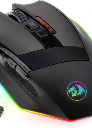 Redragon M801 Wireless Gaming Mouse, RGB Gaming Mouse with MMO 9 Programmable Macro Editing Buttons, UP 16000 Adjustable DPI, Rapid Fire Button for Game, Windows,PC - Wireless, Black
