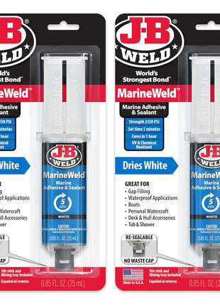 J-B Weld MarineWeld Syringe 2-Pack, White, UV Resistant, High-Strength & Impact Resistant, 25ml 2-Pack, 50172-2
