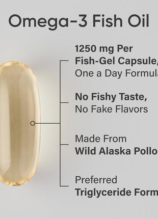 Sports Research Triple Strength Omega 3 Fish Oil   Burpless Fish Oil Supplement w/EPA & DHA Fatty Acids from Single Source Wild Alaskan Pollock   1250 mg, 90 ct