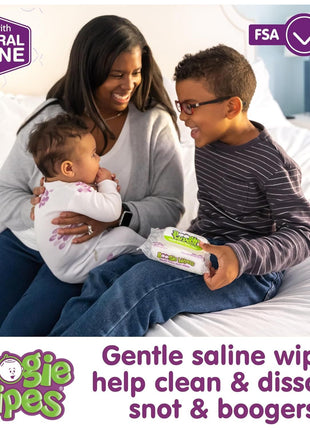 Saline Nose Wipes by Boogie, for Baby & Kids, Face, Hand & Body, Made with Vitamin E, Aloe, and Natural Saline, Unscented, 30 Count (Pack of 3)