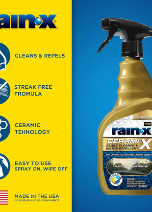 Rain-X 630177SRP Cerami-X Glass Cleaner + Water Repellent, 23oz - Cleaning Effectively While Remaining Streak Free, Protecting Against Contaminants and Stains