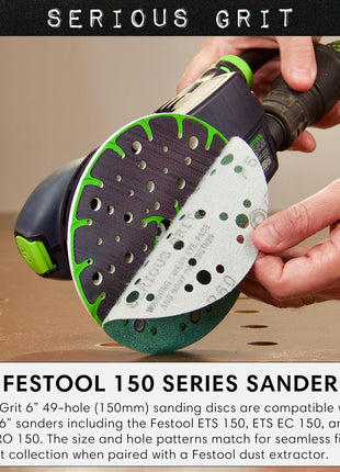 6-Inch 49-Hole P120 Grit Sanding Discs - 50 Pack Box | Fits Festool ETS / RO 150 Sanders - Heavy-Duty Hook & Loop Wet/Dry Film Sandpaper For Wood, Auto Body, Paint, Metal, & More
