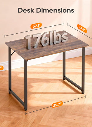 PayLessHere | 32 Inch Computer Desk | Brown | Sturdy Office Desk | Metal Frame, Adjustable Feet | Water-Resistant, Scratchproof Surface | Writing Table for Home Office or Study | Pack of 1