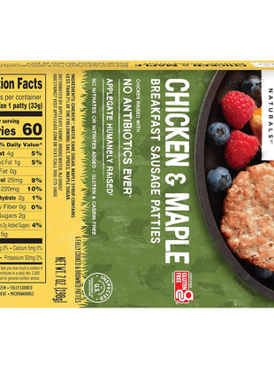 Applegate, Natural Chicken & Maple Breakfast Sausage Patties, 7 oz (Frozen)